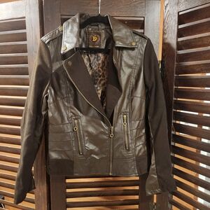 Dollhouse Brown Leather Jacket with Gold Details